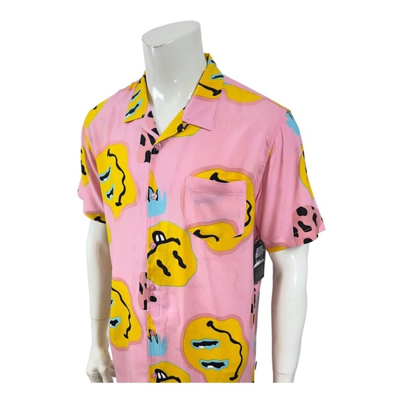 Cornerstore Bodega Pink Stoned Happy Face Mushroom Camp Shirt Mens L New $79.00 - Picture 4 of 12